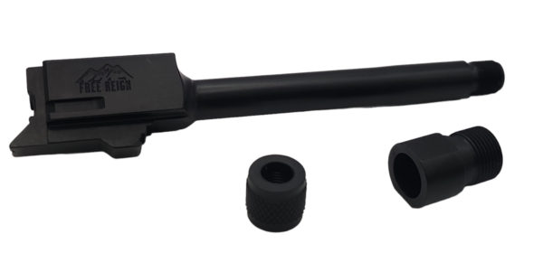 Free Reign G44 drop in threaded pistol barrel, nitride, 1/2-28" thread adapter, thread protector glock